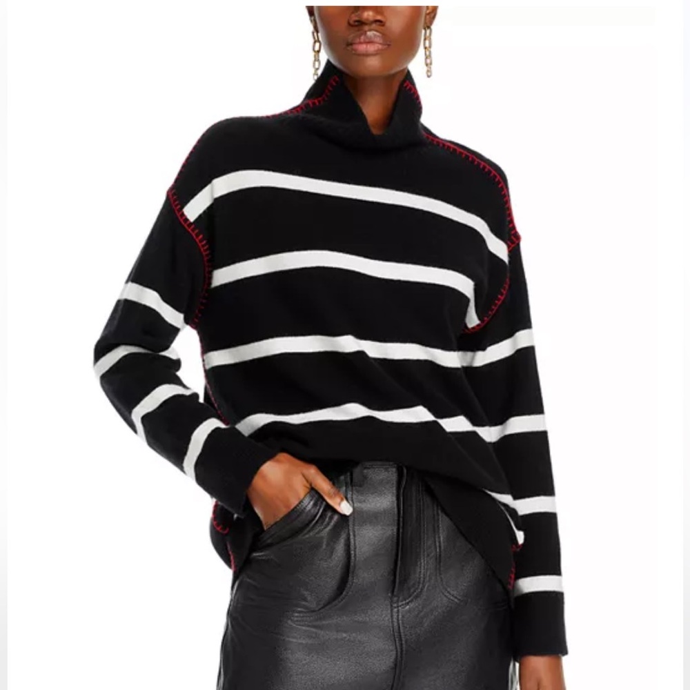 Alice + Olivia Black and White Turtleneck Sweater with Red Accents